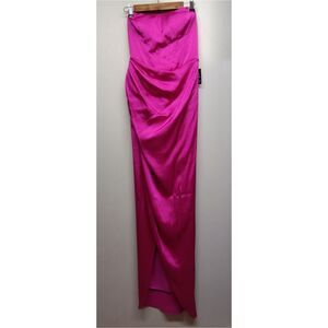Express Formal Dress Women 4 Fushia Pink Satin Strapless High Slit Senior Prom